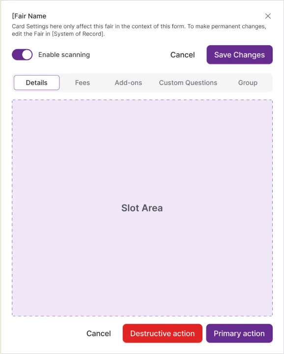 A Flux UI slot component with its variants and states
