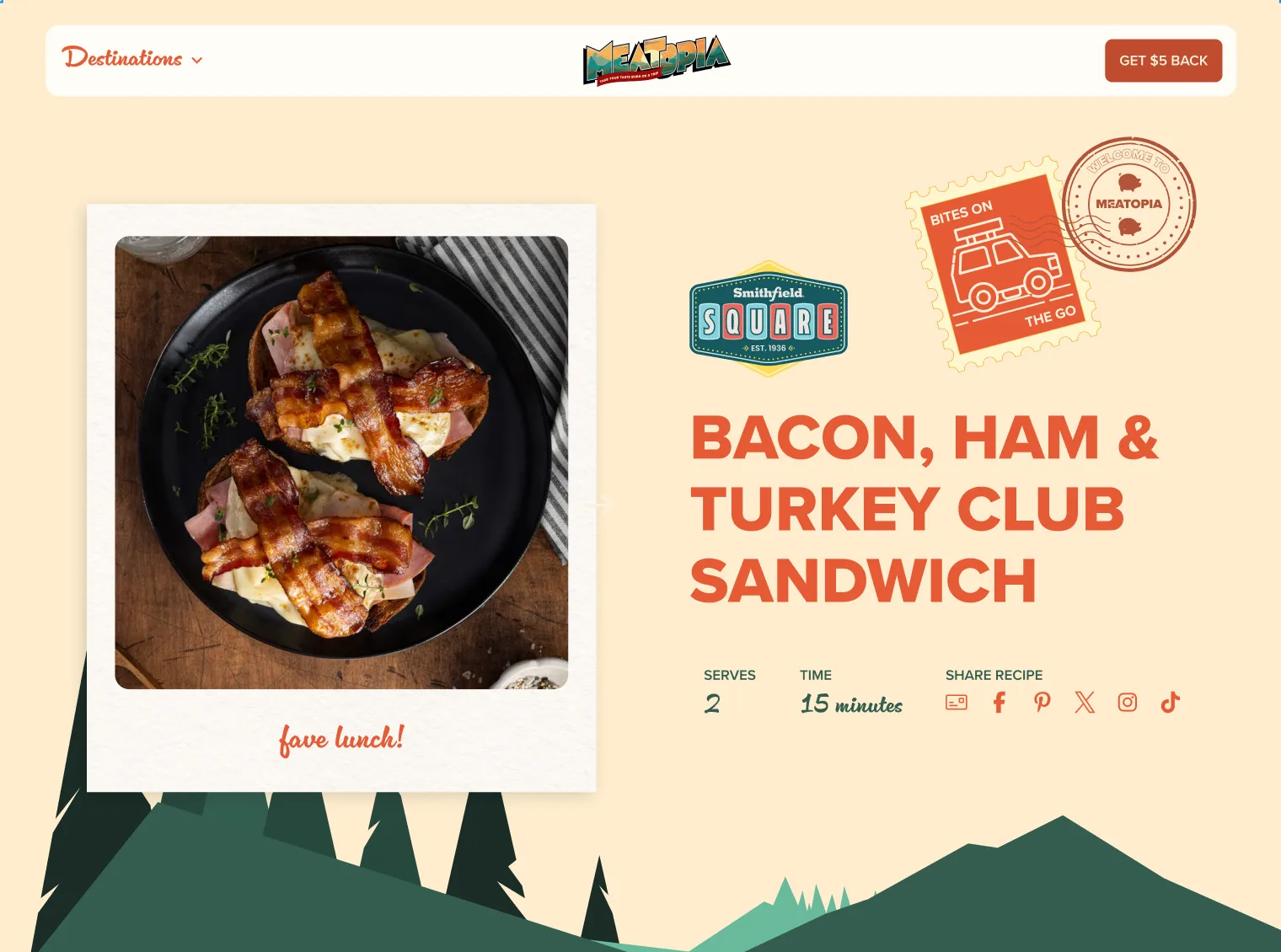 Meatopia Bacon, Ham & Turkey Club Sandwich recipe page mockup